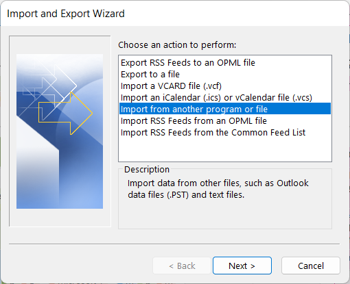 Exporting data from Outlook to files
