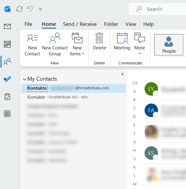 Export privat contacts from Outlook