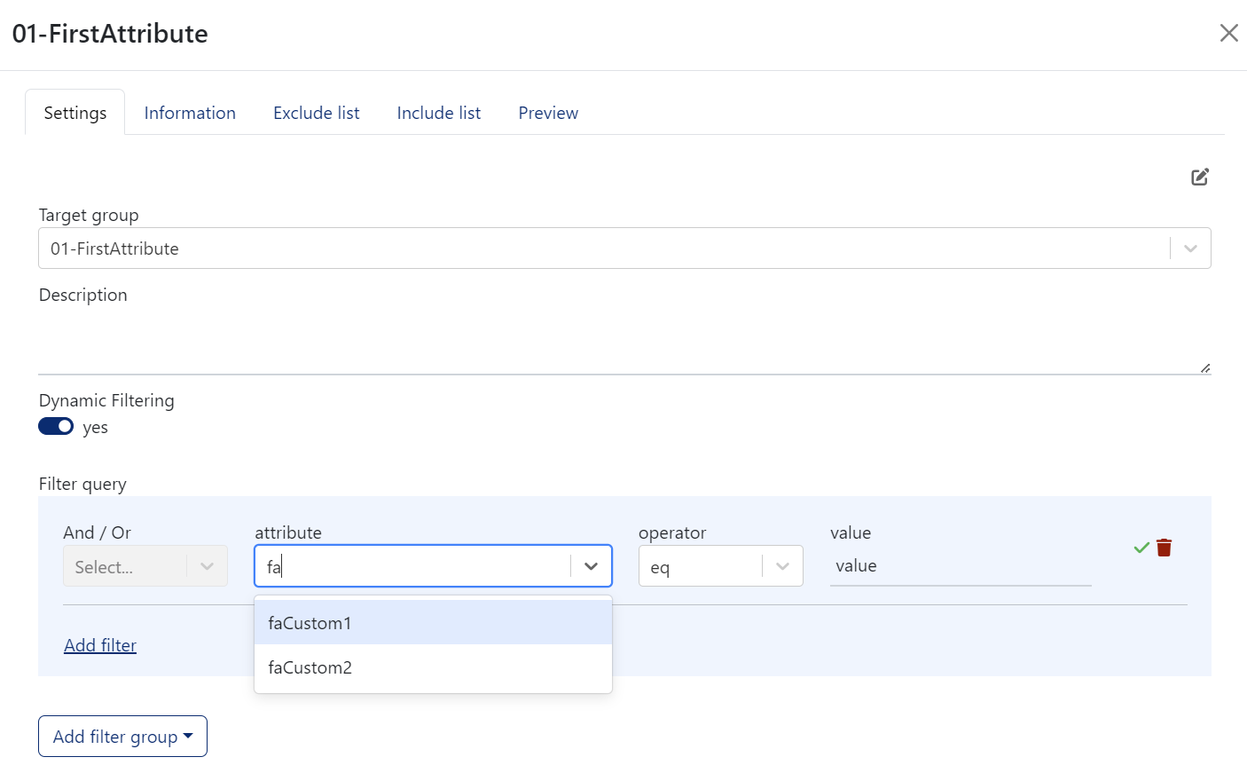 Add custom attributes for dynamic filtering in DynamicSync