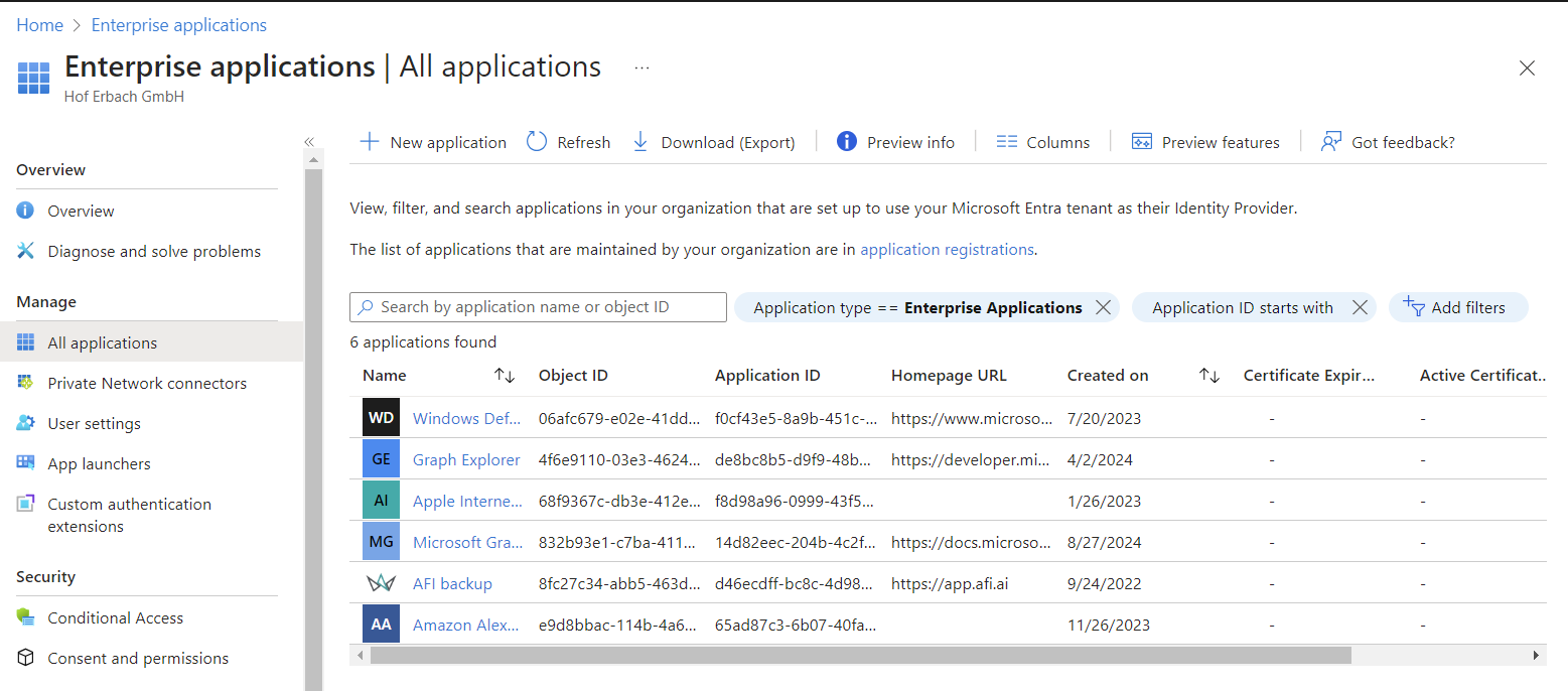 Integration of external applications in Entra ID