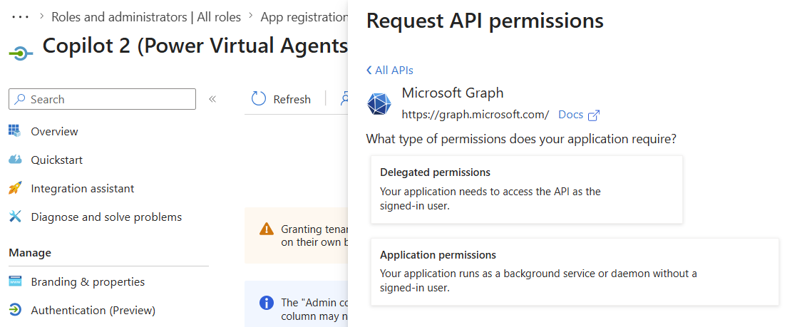 Overview of the API permissions for an app registration in Microsoft Entra ID