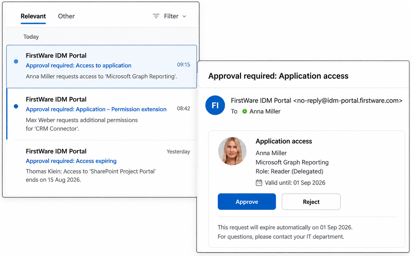 Process for requesting, approving, and automatically implementing application access